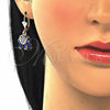 Juego de Arete y Dije de Adulto 10.351.0004.4 Oro Laminado, Diseño de Elefante, con Blanca Cristal, Esmaltado Azul, Tono Dorado