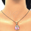 Juego de Arete y Dije de Adulto 10.351.0004.5 Oro Laminado, Diseño de Elefante, con Blanca Cristal, Esmaltado Rosado, Tono Dorado