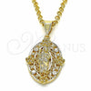 Dije Religioso 05.253.0067 Oro Laminado, Diseño de San Judas y Flor, con Blanca Cristal, Pulido, Tono Dorado