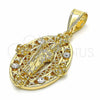 Dije Religioso 05.253.0067 Oro Laminado, Diseño de San Judas y Flor, con Blanca Cristal, Pulido, Tono Dorado