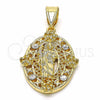 Dije Religioso 05.253.0067 Oro Laminado, Diseño de San Judas y Flor, con Blanca Cristal, Pulido, Tono Dorado