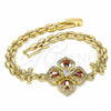 Pulsera Elegante 03.357.0007.1.07 Oro Laminado, Diseño de Flor y Gota, con Granate and Blanca Zirconia Cubica, Pulido, Tono Dorado (06 MM Thickness, 7 Inches Length)