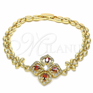 Pulsera Elegante 03.357.0007.1.07 Oro Laminado, Diseño de Flor y Gota, con Granate and Blanca Zirconia Cubica, Pulido, Tono Dorado (06 MM Thickness, 7 Inches Length)