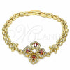 Pulsera Elegante 03.357.0007.1.07 Oro Laminado, Diseño de Flor y Gota, con Granate and Blanca Zirconia Cubica, Pulido, Tono Dorado (06 MM Thickness, 7 Inches Length)