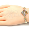 Pulsera Elegante 03.357.0007.2.07 Oro Laminado, Diseño de Flor y Gota, con Multicolor Zirconia Cubica, Pulido, Tono Dorado (06 MM Thickness, 7 Inches Length)