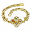 Pulsera Elegante 03.357.0007.2.07 Oro Laminado, Diseño de Flor y Gota, con Multicolor Zirconia Cubica, Pulido, Tono Dorado (06 MM Thickness, 7 Inches Length)