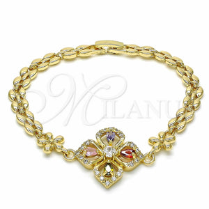 Pulsera Elegante 03.357.0007.2.07 Oro Laminado, Diseño de Flor y Gota, con Multicolor Zirconia Cubica, Pulido, Tono Dorado (06 MM Thickness, 7 Inches Length)