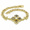Pulsera Elegante 03.357.0007.3.07 Oro Laminado, Diseño de Flor y Gota, con Negro and Blanca Zirconia Cubica, Pulido, Tono Dorado (06 MM Thickness, 7 Inches Length)