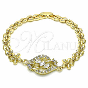 Pulsera Elegante 03.357.0008.07 Oro Laminado, Diseño de Flor, con Blanca Zirconia Cubica, Pulido, Tono Dorado (06 MM Thickness, 7 Inches Length)