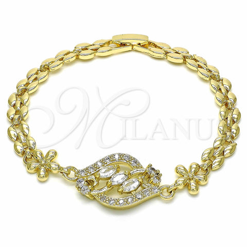 Pulsera Elegante 03.357.0008.07 Oro Laminado, Diseño de Flor, con Blanca Zirconia Cubica, Pulido, Tono Dorado (06 MM Thickness, 7 Inches Length)