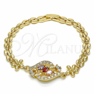 Pulsera Elegante 03.357.0008.1.07 Oro Laminado, Diseño de Flor, con Multicolor Zirconia Cubica, Pulido, Tono Dorado (06 MM Thickness, 7 Inches Length)