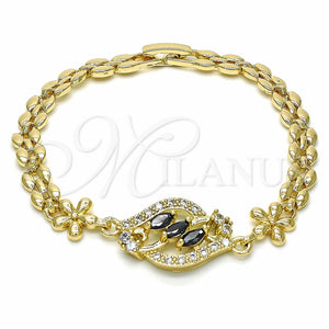 Pulsera Elegante 03.357.0008.3.07 Oro Laminado, Diseño de Flor, con Negro and Blanca Zirconia Cubica, Pulido, Tono Dorado (7 Inches Length)