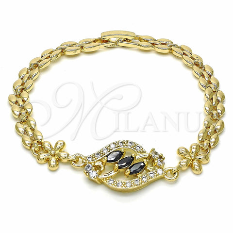 Pulsera Elegante 03.357.0008.3.07 Oro Laminado, Diseño de Flor, con Negro and Blanca Zirconia Cubica, Pulido, Tono Dorado (7 Inches Length)