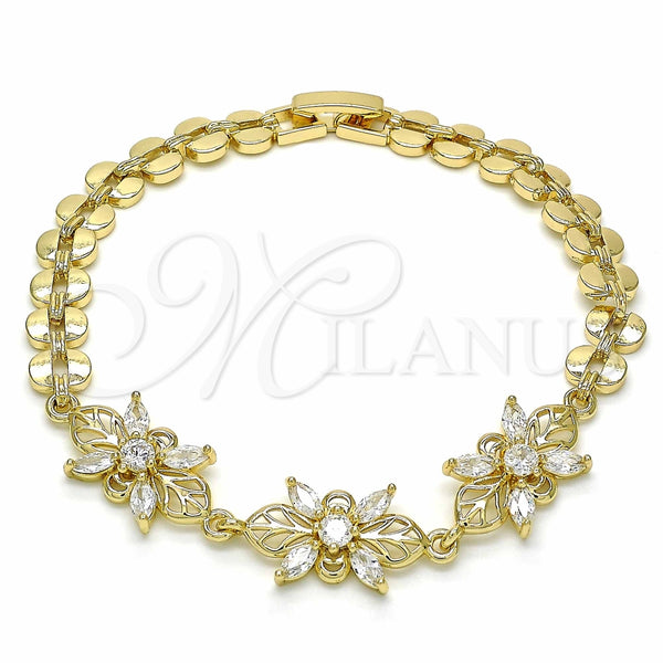 Pulsera Elegante 03.357.0009.07 Oro Laminado, Diseño de Flor, con Blanca Zirconia Cubica, Pulido, Tono Dorado (07 MM Thickness, 7 Inches Length)