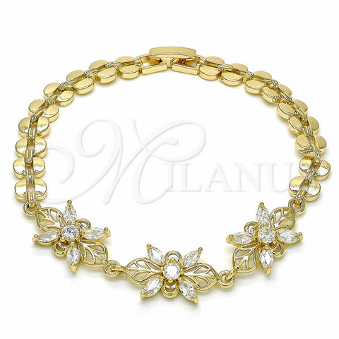 Pulsera Elegante 03.357.0009.07 Oro Laminado, Diseño de Flor, con Blanca Zirconia Cubica, Pulido, Tono Dorado (07 MM Thickness, 7 Inches Length)