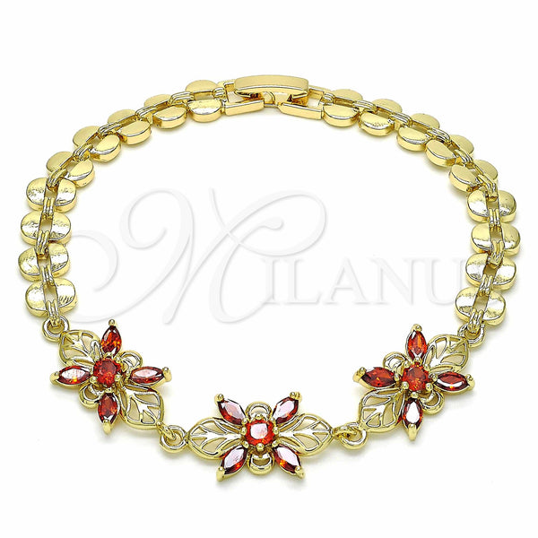 Pulsera Elegante 03.357.0009.1.07 Oro Laminado, Diseño de Flor, con Granate Zirconia Cubica, Pulido, Tono Dorado (07 MM Thickness, 7 Inches Length)