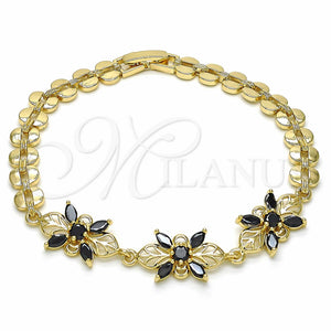 Pulsera Elegante 03.357.0009.3.07 Oro Laminado, Diseño de Flor, con Negro Zirconia Cubica, Pulido, Tono Dorado (07 MM Thickness, 7 Inches Length)