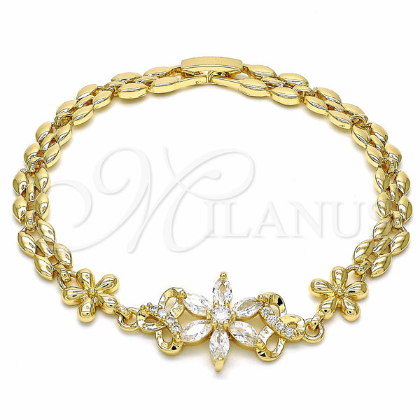Pulsera Elegante 03.357.0010.07 Oro Laminado, Diseño de Flor, con Blanca Zirconia Cubica, Pulido, Tono Dorado (06 MM Thickness, 7 Inches Length)