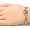 Pulsera Elegante 03.357.0010.1.07 Oro Laminado, Diseño de Flor, con Multicolor and Blanca Zirconia Cubica, Pulido, Tono Dorado (06 MM Thickness, 7 Inches Length)