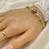 Pulsera Elegante 03.357.0010.2.07 Oro Laminado, Diseño de Flor, con Granate and Blanca Zirconia Cubica, Pulido, Tono Dorado (06 MM Thickness, 7 Inches Length)