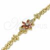 Pulsera Elegante 03.357.0010.2.07 Oro Laminado, Diseño de Flor, con Granate and Blanca Zirconia Cubica, Pulido, Tono Dorado (06 MM Thickness, 7 Inches Length)