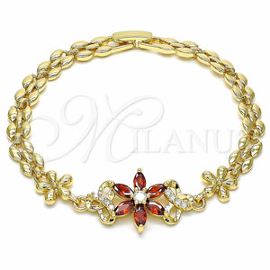 Pulsera Elegante 03.357.0010.2.07 Oro Laminado, Diseño de Flor, con Granate and Blanca Zirconia Cubica, Pulido, Tono Dorado (06 MM Thickness, 7 Inches Length)