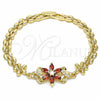 Pulsera Elegante 03.357.0010.2.07 Oro Laminado, Diseño de Flor, con Granate and Blanca Zirconia Cubica, Pulido, Tono Dorado (06 MM Thickness, 7 Inches Length)