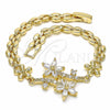 Pulsera Elegante 03.357.0011.07 Oro Laminado, Diseño de Flor, con Blanca Zirconia Cubica, Pulido, Tono Dorado (06 MM Thickness, 7 Inches Length)