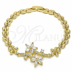 Pulsera Elegante 03.357.0011.07 Oro Laminado, Diseño de Flor, con Blanca Zirconia Cubica, Pulido, Tono Dorado (06 MM Thickness, 7 Inches Length)
