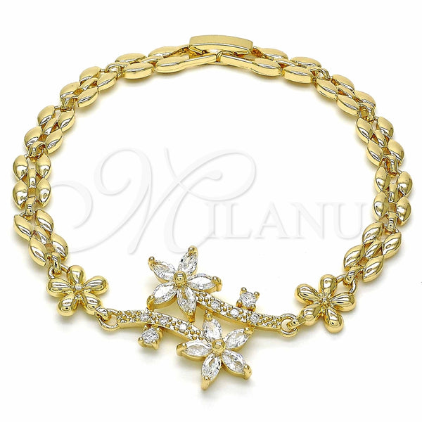Pulsera Elegante 03.357.0011.07 Oro Laminado, Diseño de Flor, con Blanca Zirconia Cubica, Pulido, Tono Dorado (06 MM Thickness, 7 Inches Length)
