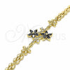 Pulsera Elegante 03.357.0011.3.07 Oro Laminado, Diseño de Flor, con Negro and Blanca Zirconia Cubica, Pulido, Tono Dorado (06 MM Thickness, 7 Inches Length)