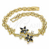 Pulsera Elegante 03.357.0011.3.07 Oro Laminado, Diseño de Flor, con Negro and Blanca Zirconia Cubica, Pulido, Tono Dorado (06 MM Thickness, 7 Inches Length)