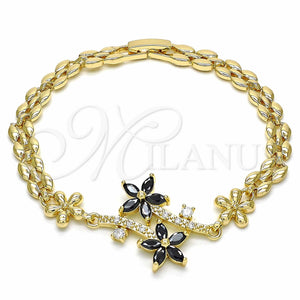 Pulsera Elegante 03.357.0011.3.07 Oro Laminado, Diseño de Flor, con Negro and Blanca Zirconia Cubica, Pulido, Tono Dorado (06 MM Thickness, 7 Inches Length)