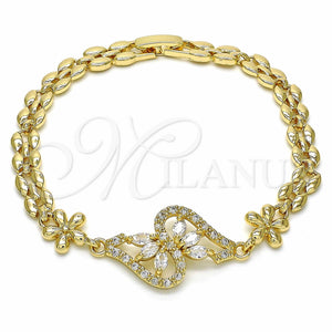 Pulsera Elegante 03.357.0012.07 Oro Laminado, Diseño de Flor, con Blanca Zirconia Cubica, Pulido, Tono Dorado (06 MM Thickness, 7 Inches Length)