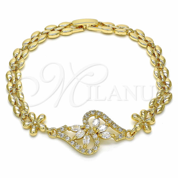 Pulsera Elegante 03.357.0012.07 Oro Laminado, Diseño de Flor, con Blanca Zirconia Cubica, Pulido, Tono Dorado (06 MM Thickness, 7 Inches Length)