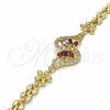 Pulsera Elegante 03.357.0012.2.07 Oro Laminado, Diseño de Flor, con Granate and Blanca Zirconia Cubica, Pulido, Tono Dorado (06 MM Thickness, 7 Inches Length)