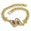 Pulsera Elegante 03.357.0012.2.07 Oro Laminado, Diseño de Flor, con Granate and Blanca Zirconia Cubica, Pulido, Tono Dorado (06 MM Thickness, 7 Inches Length)