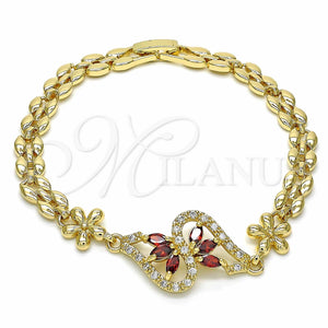 Pulsera Elegante 03.357.0012.2.07 Oro Laminado, Diseño de Flor, con Granate and Blanca Zirconia Cubica, Pulido, Tono Dorado (06 MM Thickness, 7 Inches Length)