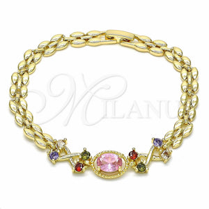 Pulsera Elegante 03.357.0013.1.07 Oro Laminado, con Multicolor Zirconia Cubica, Pulido, Tono Dorado (06 MM Thickness, 7 Inches Length)