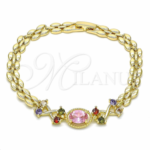 Pulsera Elegante 03.357.0013.1.07 Oro Laminado, con Multicolor Zirconia Cubica, Pulido, Tono Dorado (06 MM Thickness, 7 Inches Length)