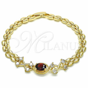 Pulsera Elegante 03.357.0013.2.07 Oro Laminado, con Granate and Blanca Zirconia Cubica, Pulido, Tono Dorado (06 MM Thickness, 7 Inches Length)