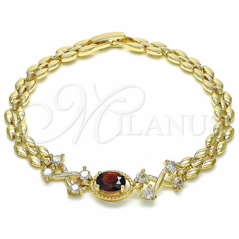 Pulsera Elegante 03.357.0013.2.07 Oro Laminado, con Granate and Blanca Zirconia Cubica, Pulido, Tono Dorado (06 MM Thickness, 7 Inches Length)
