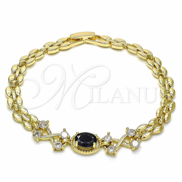 Pulsera Elegante 03.357.0013.3.07 Oro Laminado, con Negro and Blanca Zirconia Cubica, Pulido, Tono Dorado (06 MM Thickness, 7 Inches Length)
