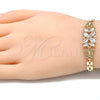 Pulsera Elegante 03.357.0014.07 Oro Laminado, Diseño de Flor y Mariposa, con Blanca Zirconia Cubica, Pulido, Tono Dorado (06 MM Thickness, 7 Inches Length)