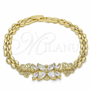 Pulsera Elegante 03.357.0014.07 Oro Laminado, Diseño de Flor y Mariposa, con Blanca Zirconia Cubica, Pulido, Tono Dorado (06 MM Thickness, 7 Inches Length)