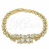 Pulsera Elegante 03.357.0014.07 Oro Laminado, Diseño de Flor y Mariposa, con Blanca Zirconia Cubica, Pulido, Tono Dorado (06 MM Thickness, 7 Inches Length)