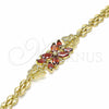 Pulsera Elegante 03.357.0014.2.07 Oro Laminado, Diseño de Flor y Mariposa, con Granate Zirconia Cubica, Pulido, Tono Dorado (06 MM Thickness, 7 Inches Length)