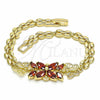 Pulsera Elegante 03.357.0014.2.07 Oro Laminado, Diseño de Flor y Mariposa, con Granate Zirconia Cubica, Pulido, Tono Dorado (06 MM Thickness, 7 Inches Length)