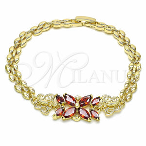Pulsera Elegante 03.357.0014.2.07 Oro Laminado, Diseño de Flor y Mariposa, con Granate Zirconia Cubica, Pulido, Tono Dorado (06 MM Thickness, 7 Inches Length)