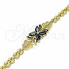 Pulsera Elegante 03.357.0014.3.07 Oro Laminado, Diseño de Flor y Mariposa, con Negro Zirconia Cubica, Pulido, Tono Dorado (06 MM Thickness, 7 Inches Length)